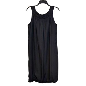 Ellen Tracy Silk Bubble Hem Sleeveless Tie Back Minimalist Dress Black 8